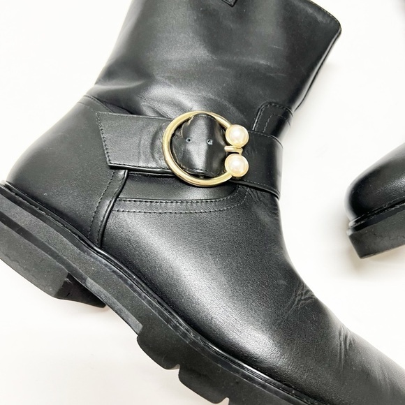 Stuart Weitzman Womens Black Leather Mid Calf Pull On Arlo Moto Boot Size 6.5 - Picture 10 of 10